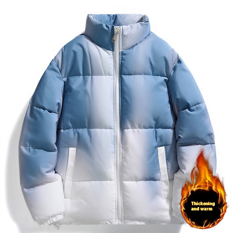 Fashion Stand-up Collar Gradient Coat Couples Winter Warm Plush Thickened Jacket With Pockets Loose Outwear Top For Women Men Clothing 3