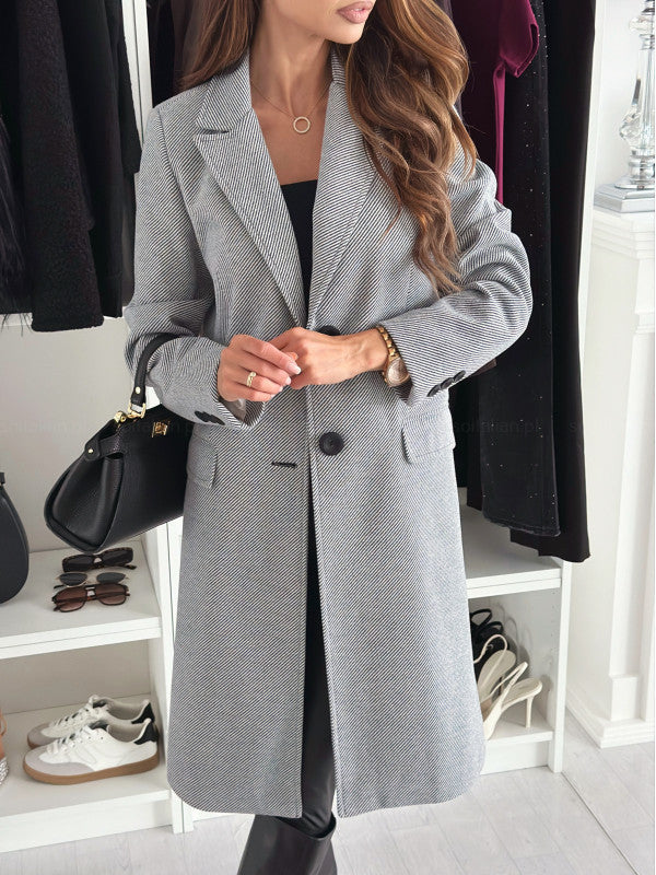 Lapel Single-breasted Wool Coat Winter Long Sleeve Solid Color Long Jacket Women Clothing 9