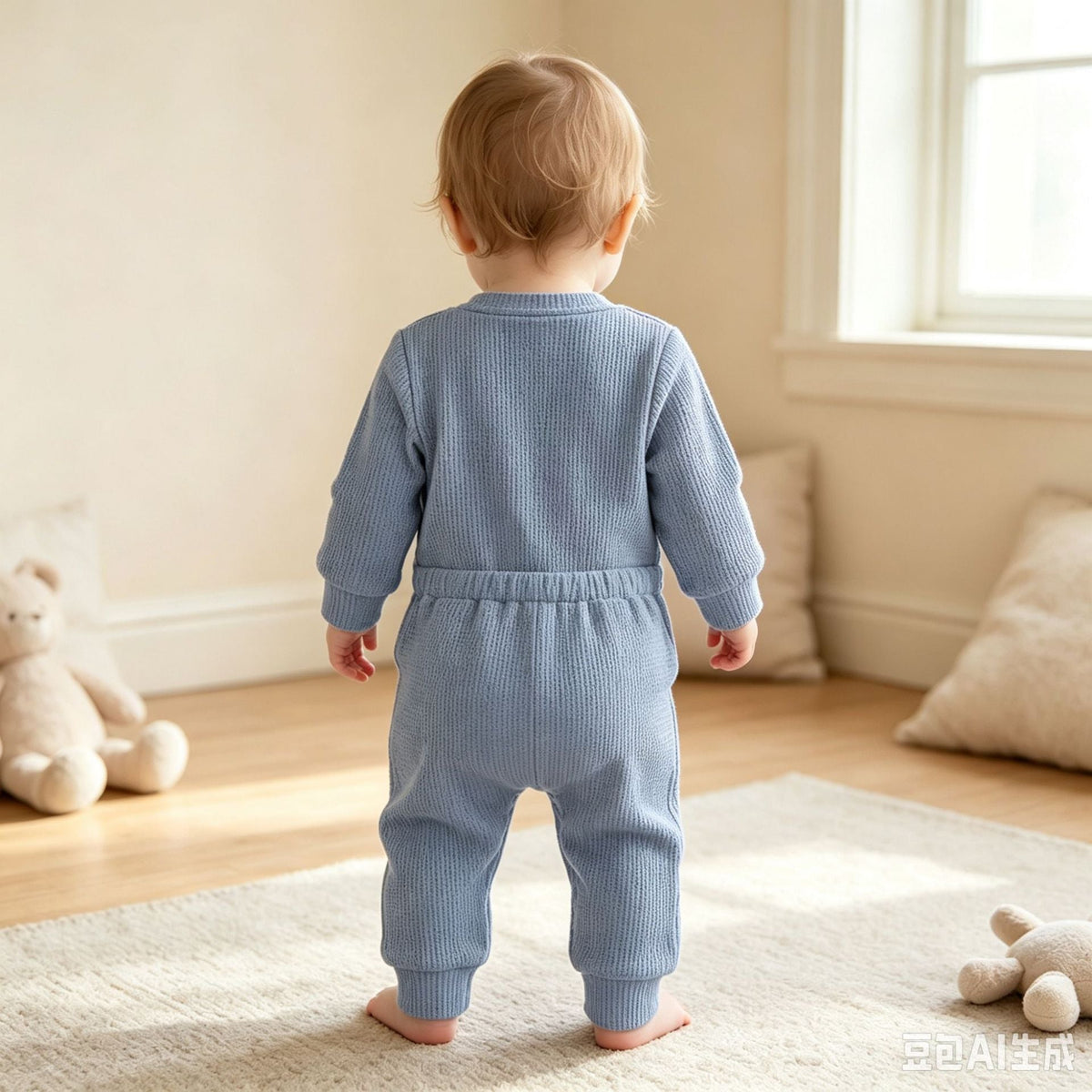 Waffle-knit Long-sleeve Pants Set 2