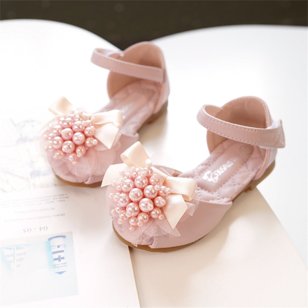 Girls' Princess Stylish Peep Toe Pearl Flower Soft Bottom Sandals 1