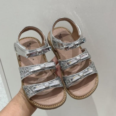 2026 Summer New Versatile Bow Sandals For Girls, Kids Sequin Open-Toe Sandals, Soft Sole Princess Style Sandals 1