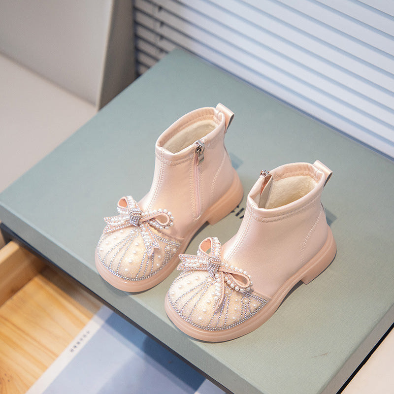 Kids Rhinestone Booties With Soft Soles 2