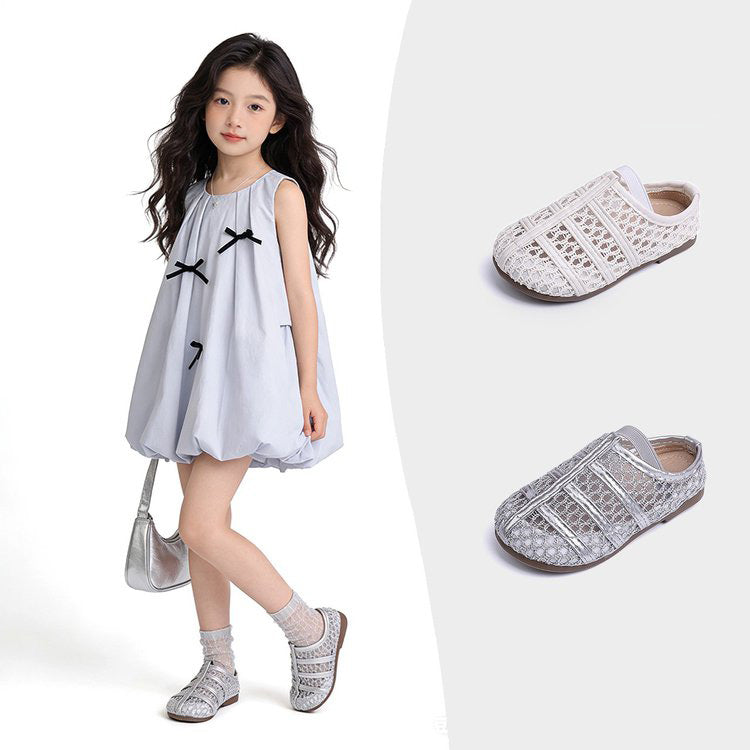 Small Children's Niche Design, Woven Hollow, One Foot Kick, Flat Toe, Half Toe, Half Slippers 1