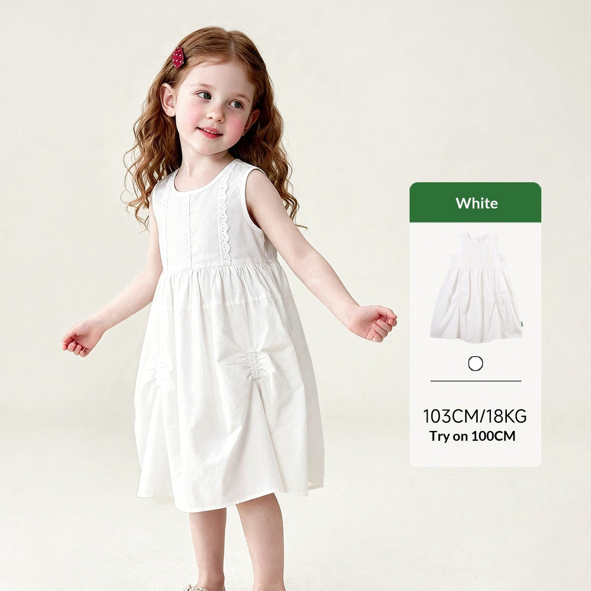 Solid-color Ruched Lace-Patchwork Vest Dress For Girls 7