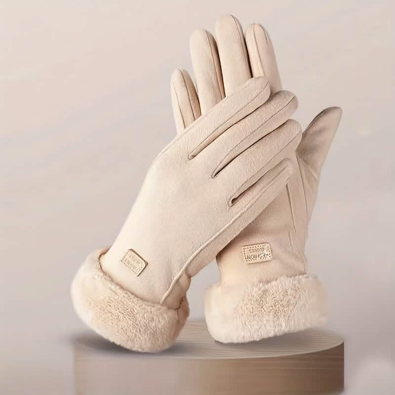 Cashmere Warm Suede Leather Plush Touch Screen Gloves 7