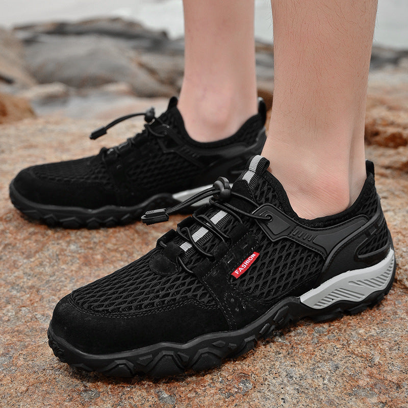 Men's Summer Leather Breathable Outdoor Sports Casual Shoes Non-slip Soft-soled Mesh Surface Hiking Shoes 2