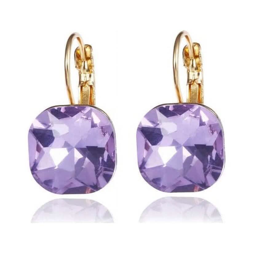 Amethyst Crystal Gold Filled Square Earrings For Women Popular Rhinestone Stud Earrings 1