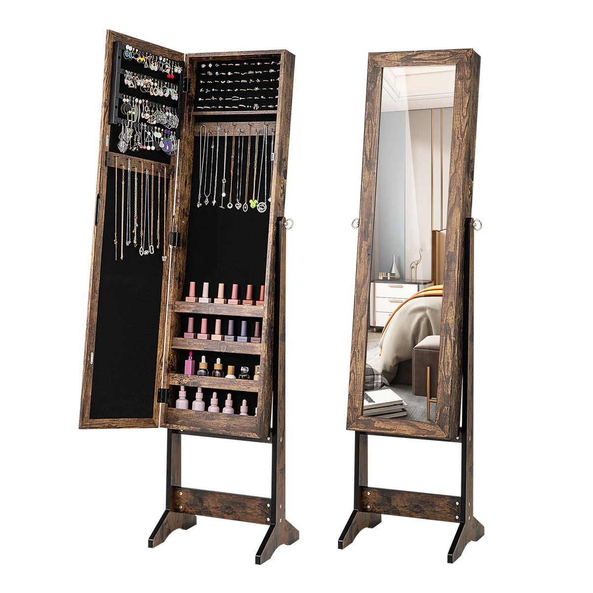 Mirrored Standing Jewelry Cabinet Storage Box 9