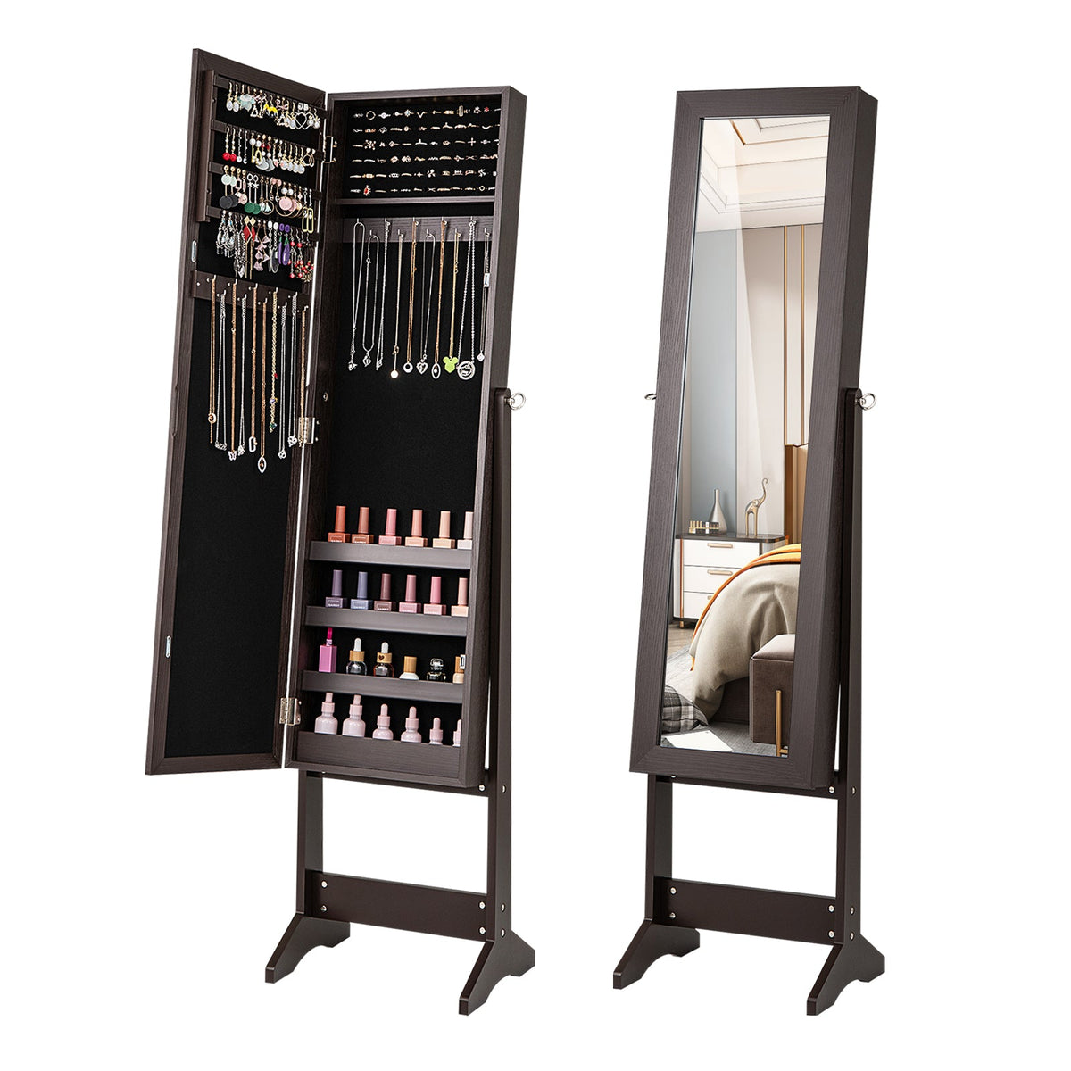 Mirrored Standing Jewelry Cabinet Storage Box 10