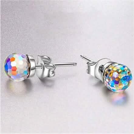Aurora Borealis Swarovski Crystal Faceted Ball Stud Earrings 1