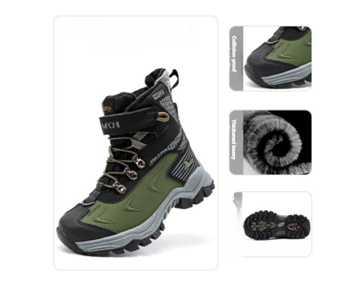 Winter Fleece-Lined Thickened Leather And Fur-Lined Children's Snow Boots 3