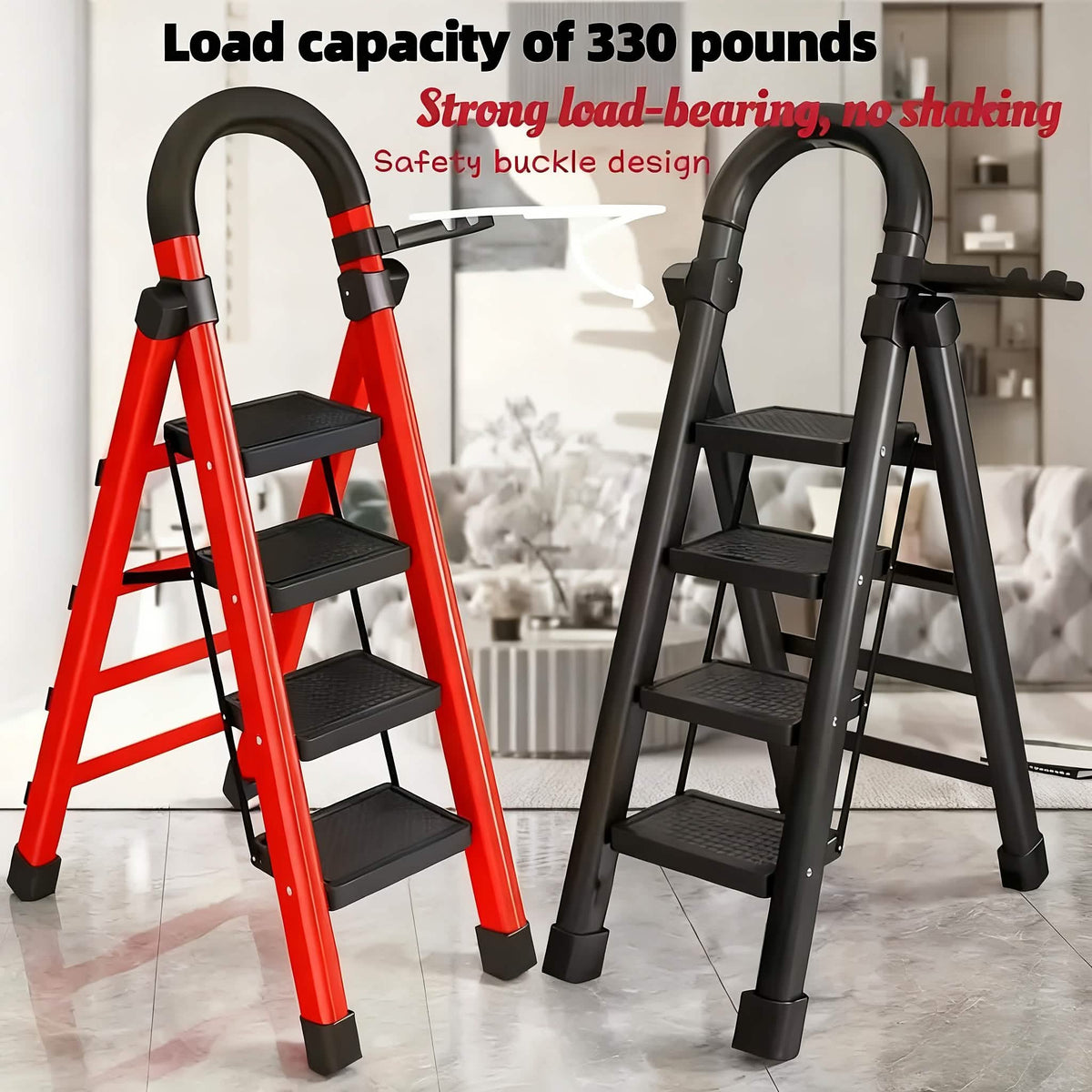 Folding 3/4-Step Ladder – Portable Steel Step Stool, Anti-Slip 1