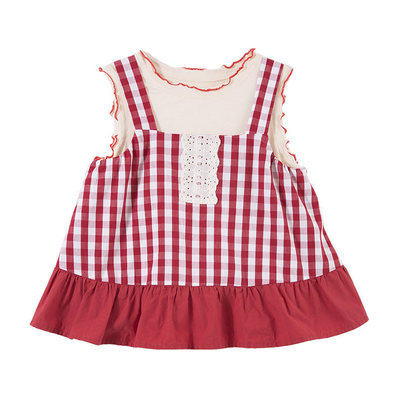 Plaid Knit Patchwork Artistic Top Set 5