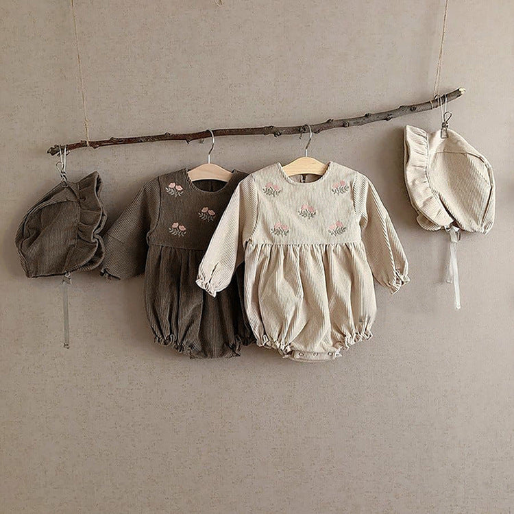 Kids Corduroy Embroidered Long Sleeve Romper Bodysuit 1