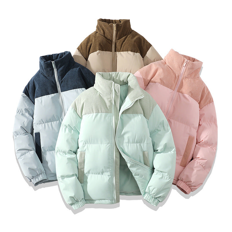 Winter Stand Collar Contrast-colored Coat Cotton Padded Jacket For Men Women Clothing 2