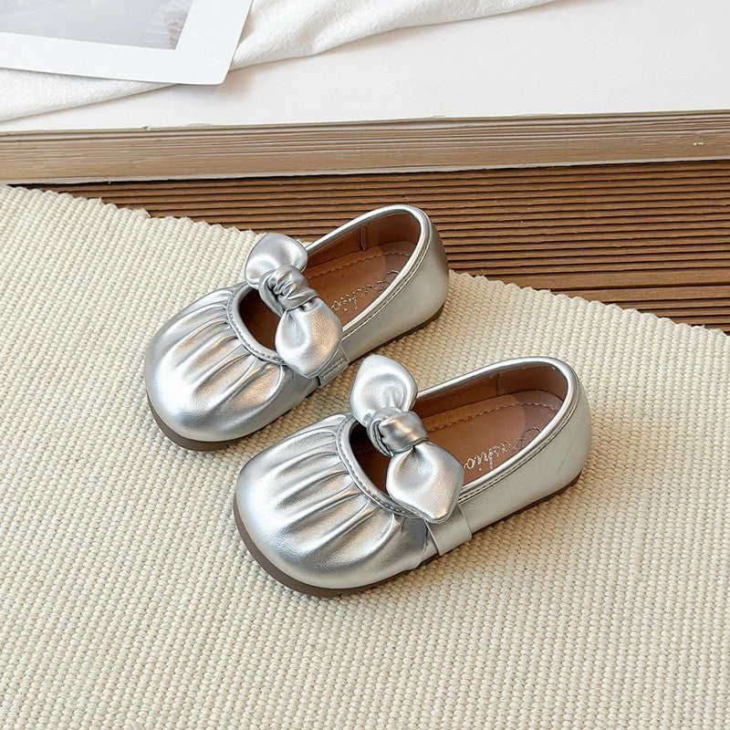 Girls' Bow Soft Soled Princess Shoes, Children's Fashionable One Foot Shoes, Small Leather Shoes, Single Shoes 5