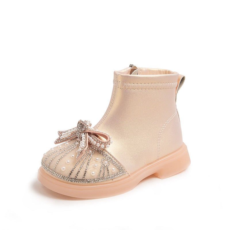 Kids Rhinestone Booties With Soft Soles 6