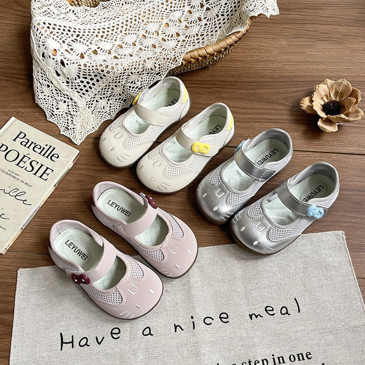 Girls' Mesh Breathable Princess Shoes, Children's Silver Single Shoes, Little Girls' Soft Soled Outer Leather Shoes 1