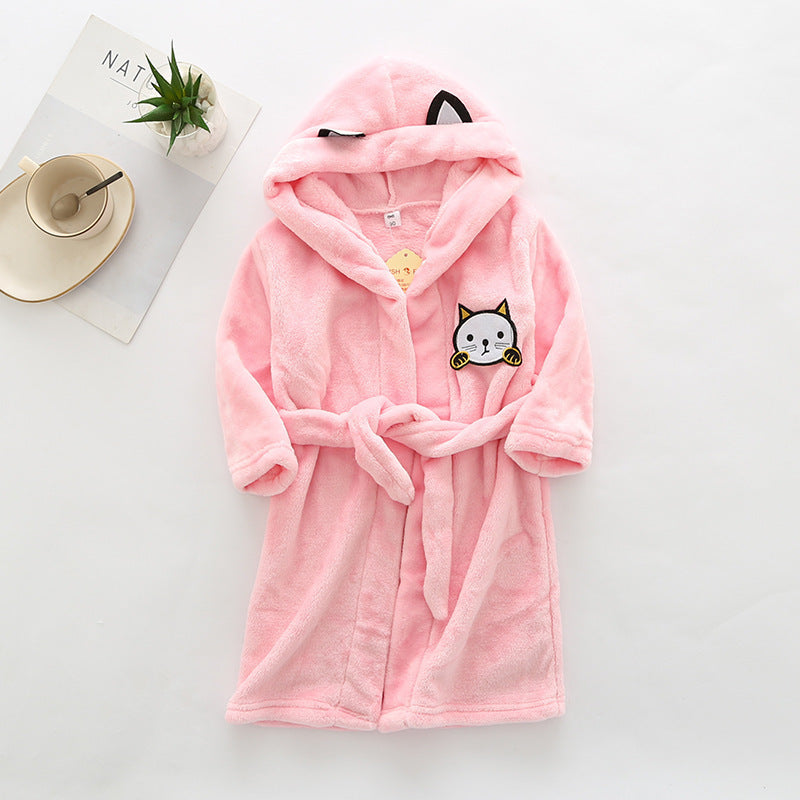 Flannel Bathrobe Boys' Home Wear With Hood 11