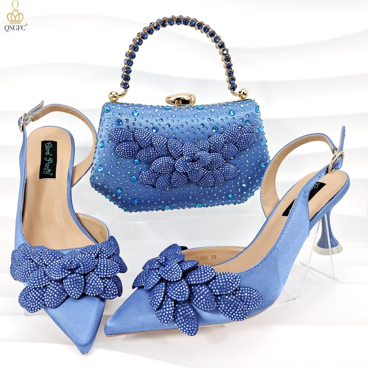 Cross-border Ladies Party Shoes Bag Set Handmade Leaf Decorative Wine Glass Heel 12