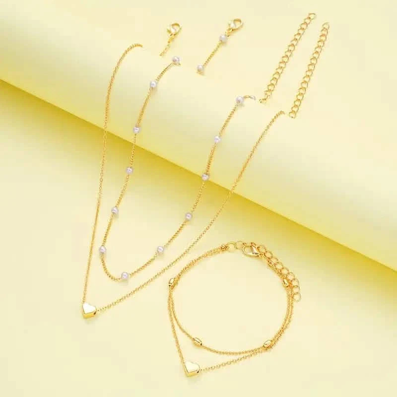 3pcs Heart Necklace & Bracelet Set for Women 2