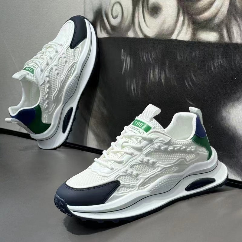 White Laceup Sneakers Fashion Breathable Mesh Flat Shoes Lightweight Versatile Casual Running Walking Shoes 3