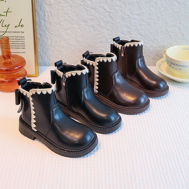 Girls' Soft-soled Velvet-lined Leather Boots 2