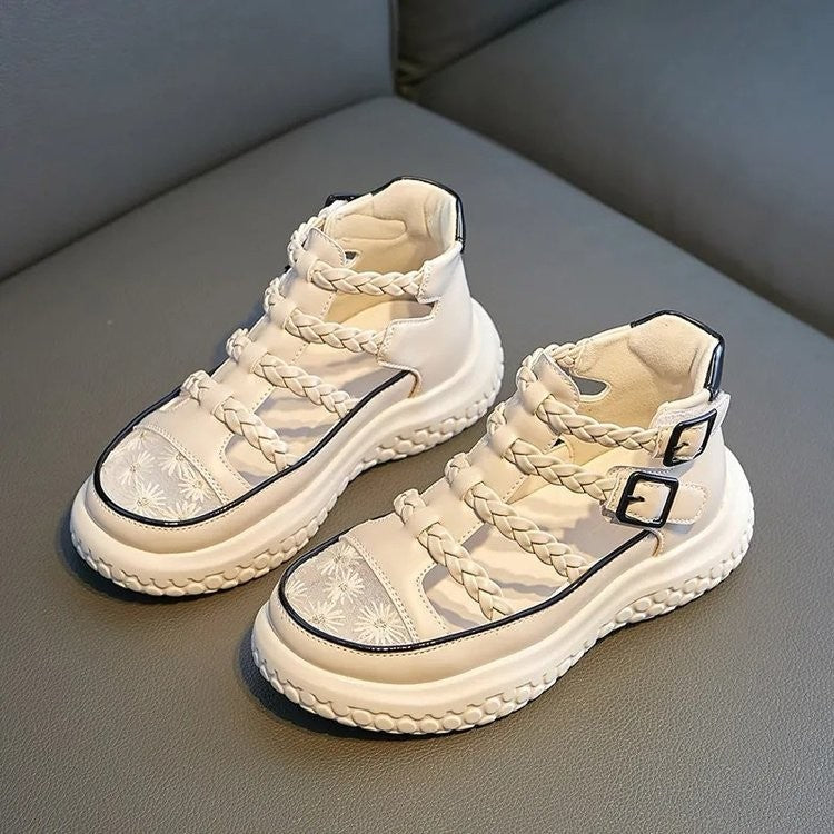 2026 Summer New Girls Roman Sandals, Kids Closed-Toe Sports Sandals, Hollow Out Breathable Beach Shoes For Middle & Big Kids 5