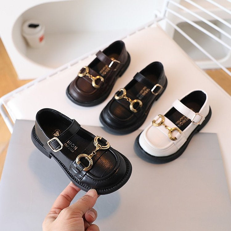 2026 Spring Trendy JK Style Girls Leather Shoes Metal Buckle Baby Flats Kids Casual Leather Shoes 1