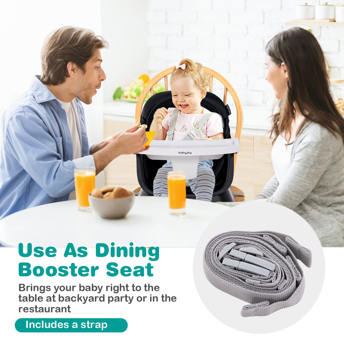 6-in-1 Convertible Baby High Chair with Adjustable Removable Tray 6