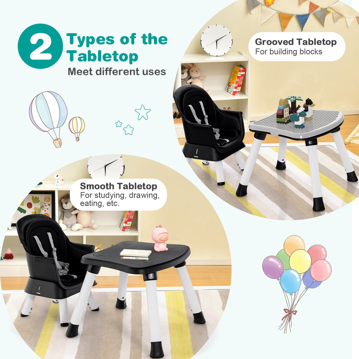 6-in-1 Convertible Baby High Chair with Adjustable Removable Tray 7