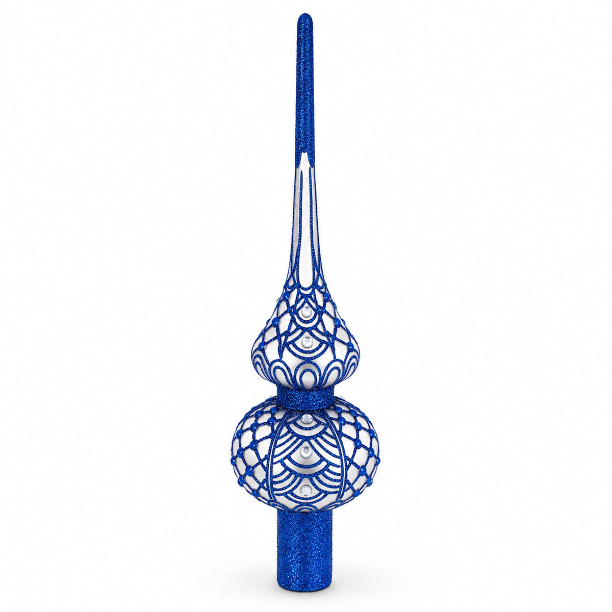 Blue on Silver Glass Christmas Tree Topper 11 Inches 1