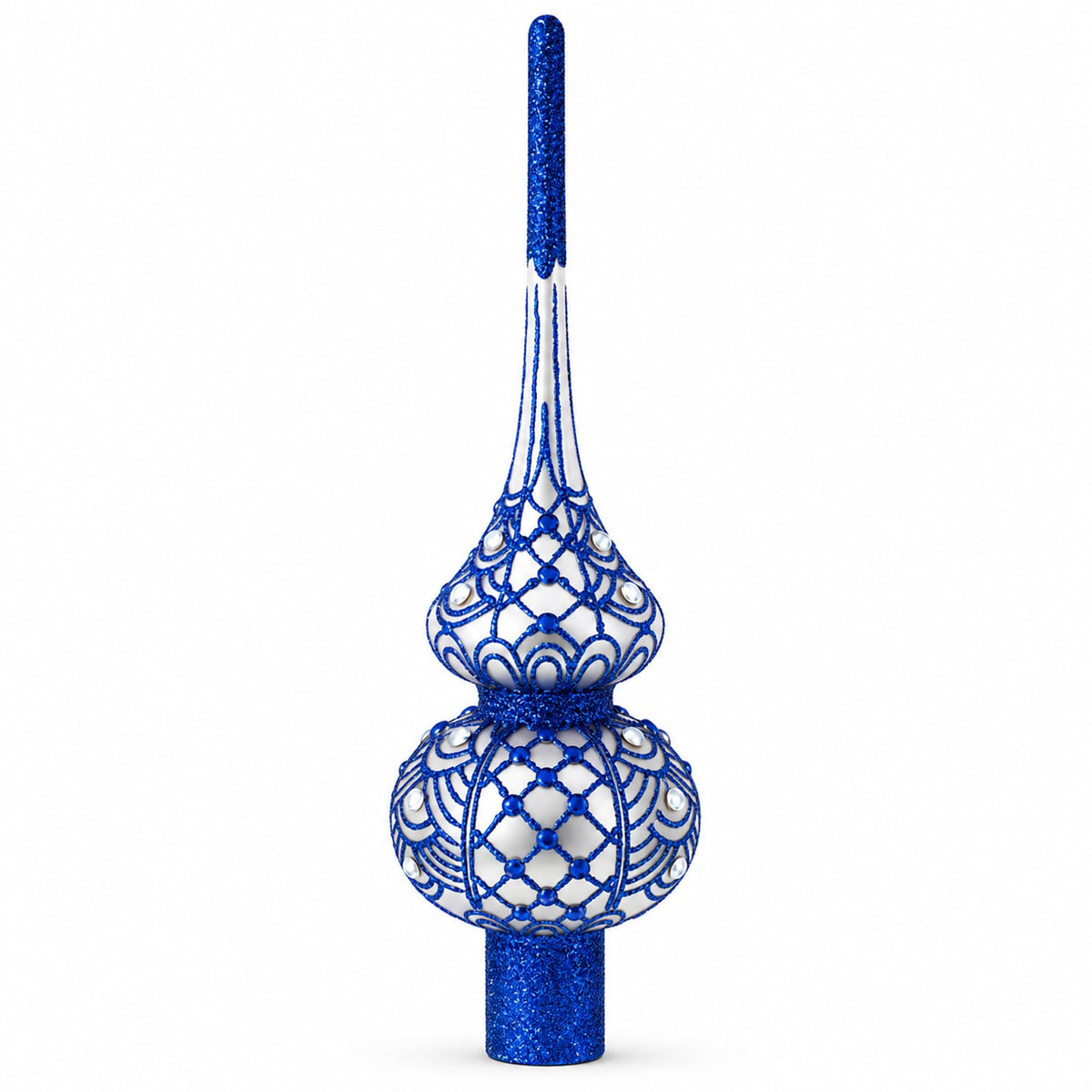 Blue on Silver Glass Christmas Tree Topper 11 Inches 2