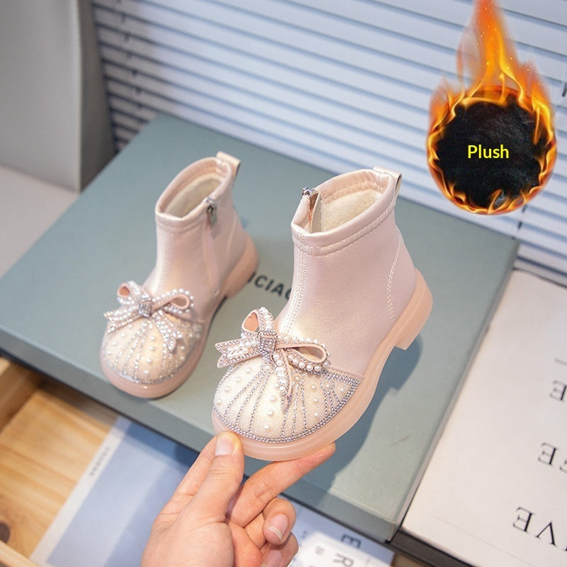 Kids Rhinestone Booties With Soft Soles 8