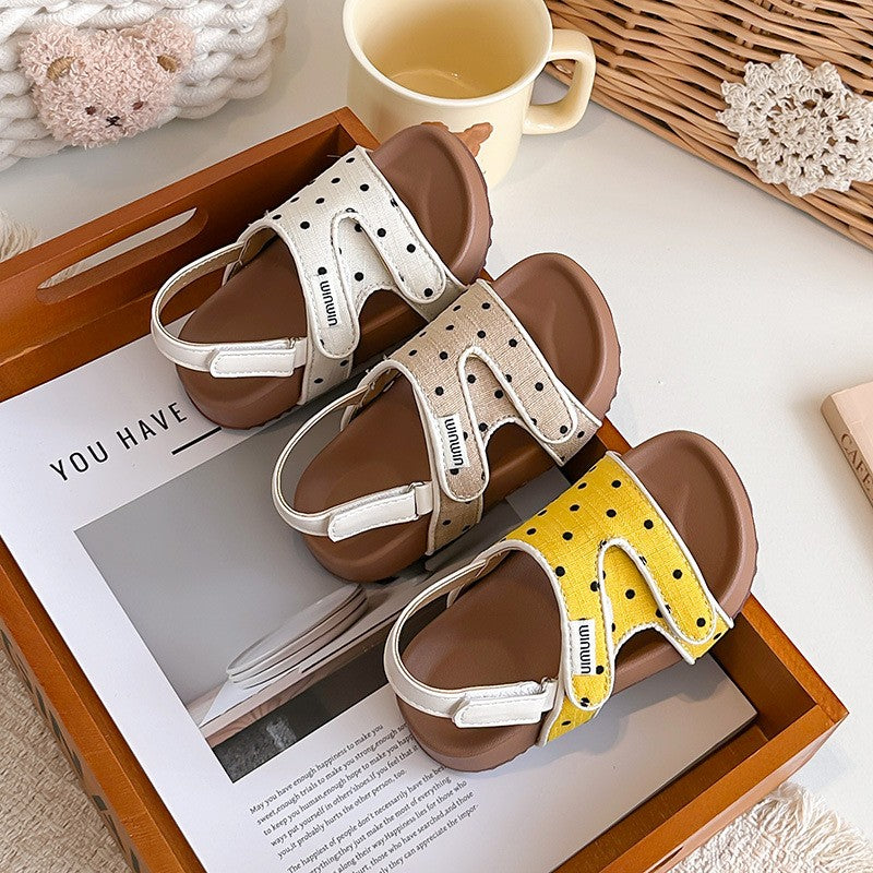 2026 Summer New Kids Sandals, Soft Light Sole Girls Shoes, Fashion Polka Dot Hook & Loop Beach Shoes For Little Middle Big Kids 2