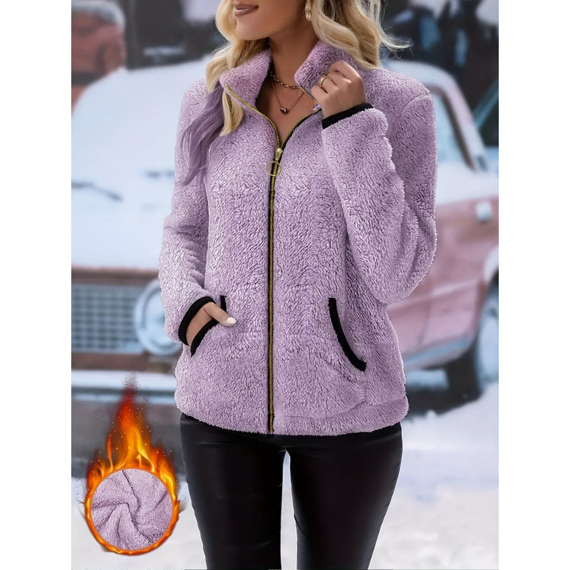 Double-Sided Fleece Zip-Up Cardigan - Casual Plush Hooded Jacket for Men Women Winter Warm Outerwear 9