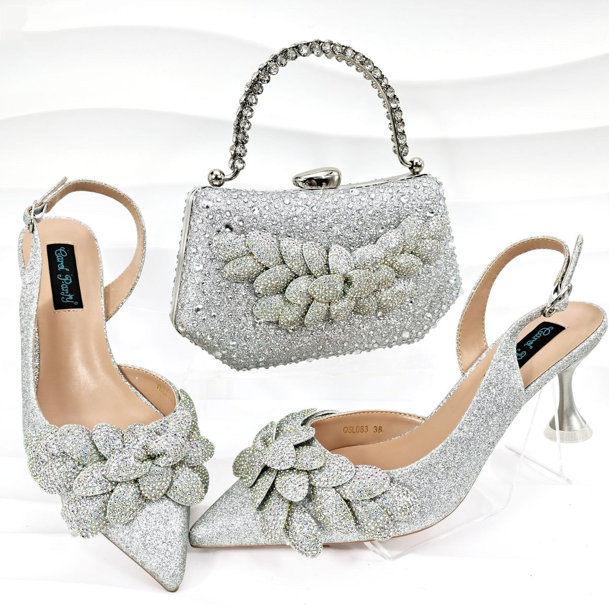 Cross-border Ladies Party Shoes Bag Set Handmade Leaf Decorative Wine Glass Heel 2