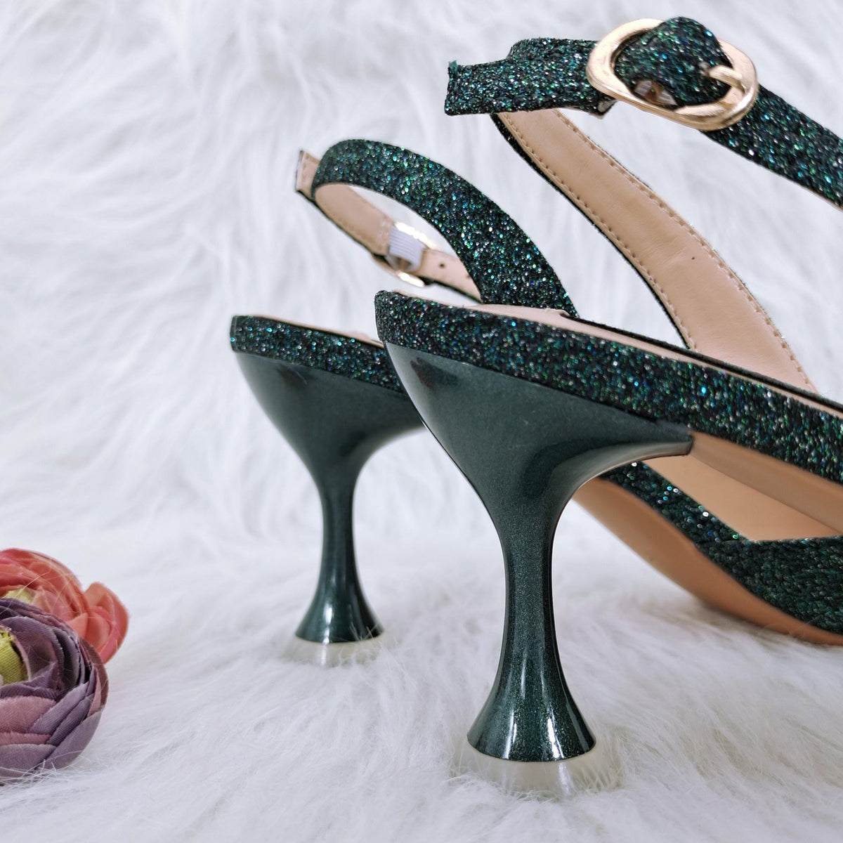 Cross-border Ladies Party Shoes Bag Set Handmade Leaf Decorative Wine Glass Heel 5