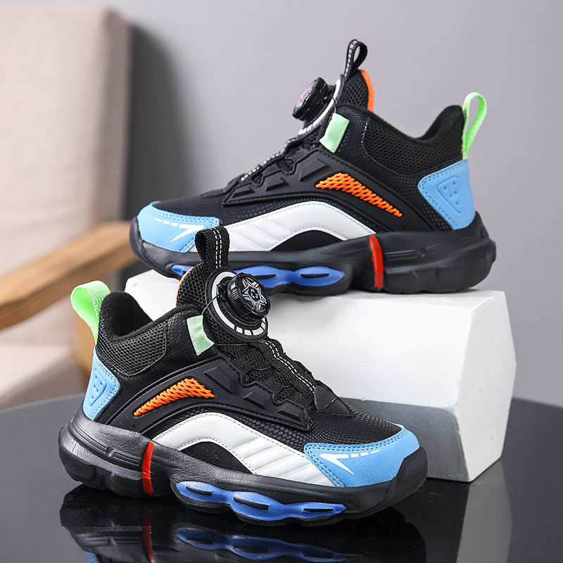 Autumn And Winter Non-slip Outdoor New Rotating Buckle Children's Waterproof Leather Basketball Shoes 7