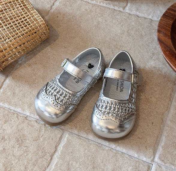 2026 Spring Summer New Korean Style Girls Hollow Out Leather Sandals, Woven Style Princess Shoes, Kids Soft Sole Breathable Versatile Flats 3