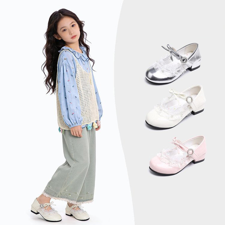 Girl Princess Shoes Fashion Versatile Small Leather Shoes Girl Lolita High Heels Bow Single Shoes Trendy 1