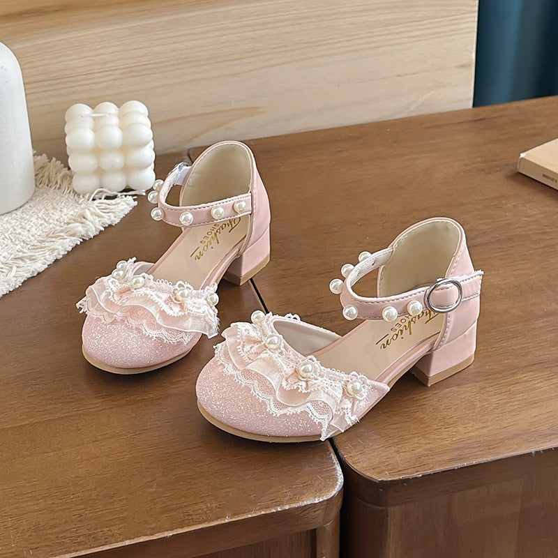 2026 New Girls Princess Sandals, Kids Pearl Closed-Toe Low Heel Shoes, Soft Sole Performance Dance Shoes For Little Girls 3