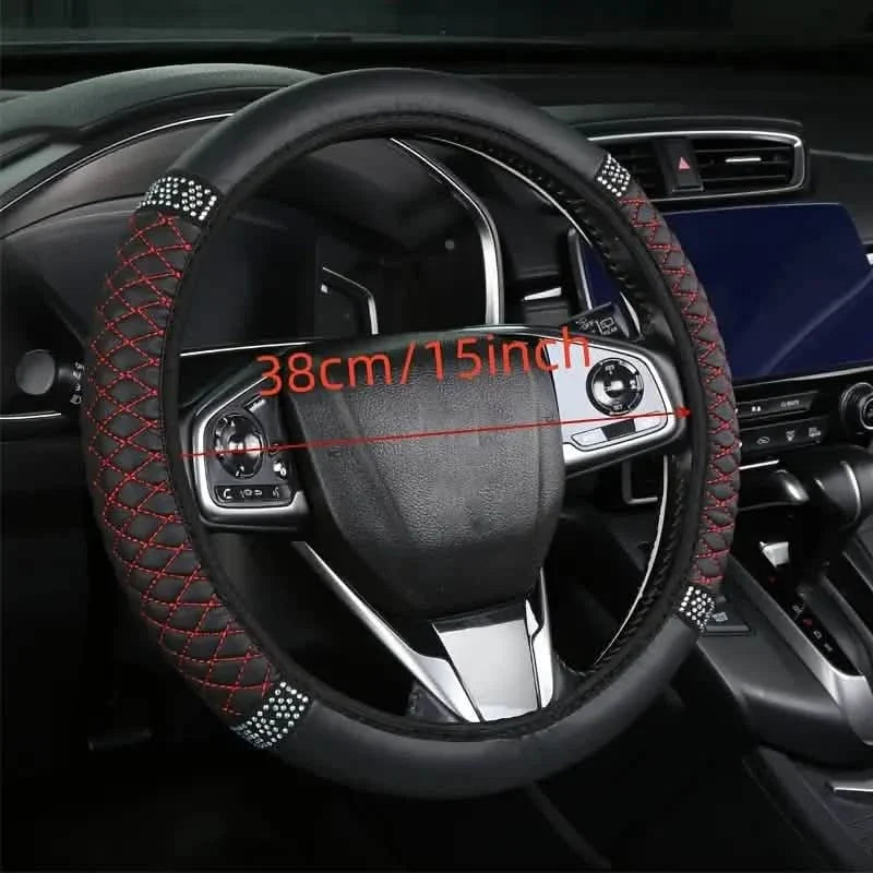 Bling Soft Faux Leather Car Steering Wheel Cover Non-Slip Heat And Cold Protector 2