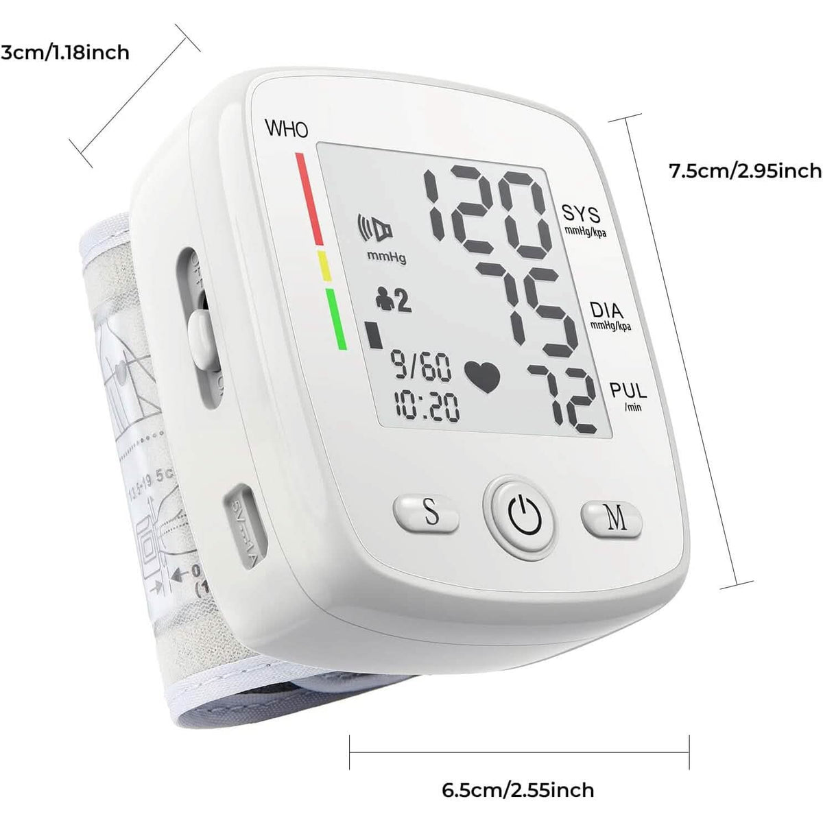 Blood Pressure Monitor Digital Wrist BP Machine Automatic BP Cuff with 2 Users 180 Memory Voice Large LCD Display 9