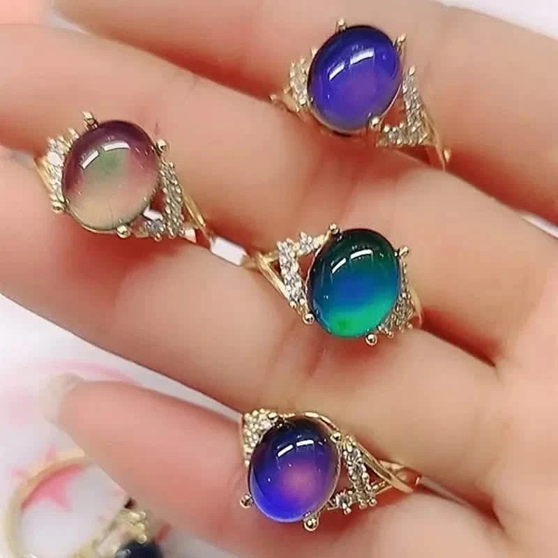Boho Style Color Changing Mood Stone Cuff Rings 1