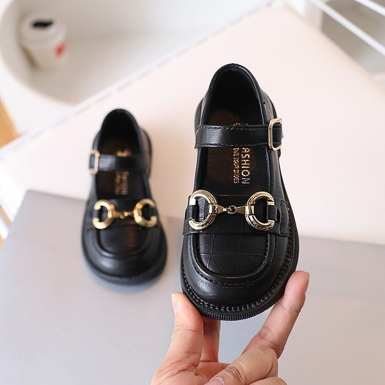 2026 Spring Trendy JK Style Girls Leather Shoes Metal Buckle Baby Flats Kids Casual Leather Shoes 5