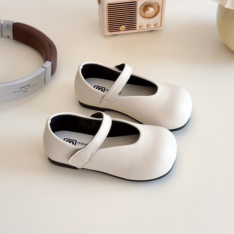 Children's Round Toe Small Leather Shoes, College Style Girls' Middle School, Children's Princess Shoes, Girls' Velcro Single Shoes 8