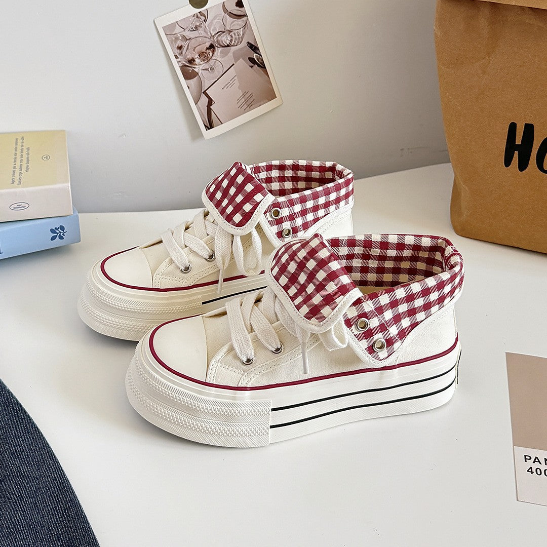 2025 New Korean Style Women's Platform Canvas Shoes, Two Ways To Wear, Summer Thin Breathable High-Top Casual Sneakers 4