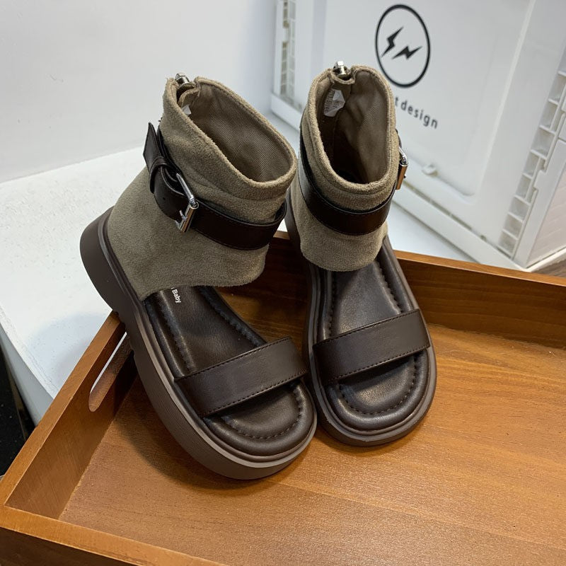 2026 Summer New European Style Girls Roman Sandals, Fashion Kids High Top Sandal Boots With Belt Buckle & Back Zipper Ankle Boots 3