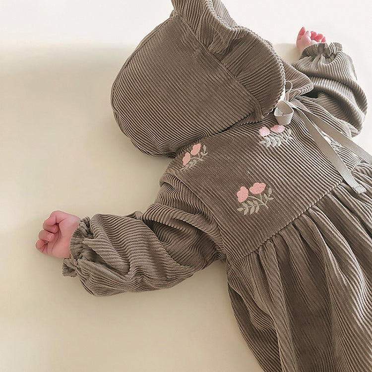 Kids Corduroy Embroidered Long Sleeve Romper Bodysuit 2